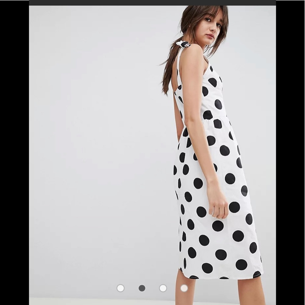 Polka dot bustier midi dress black white spot bows - Picture 3 of 12